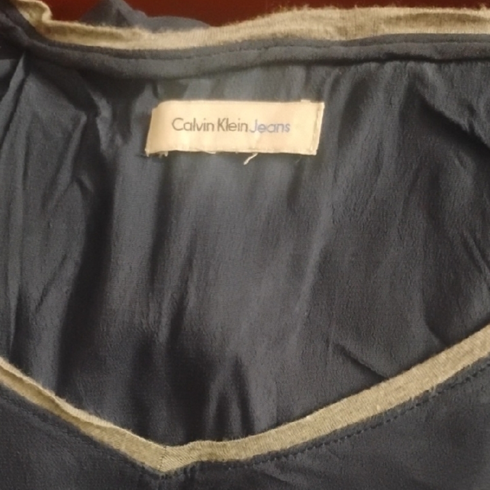 Calvin Klein Mixed Media Long-Sleeved Blouse in Slate Blue Sz M NWOT - Picture 4 of 9